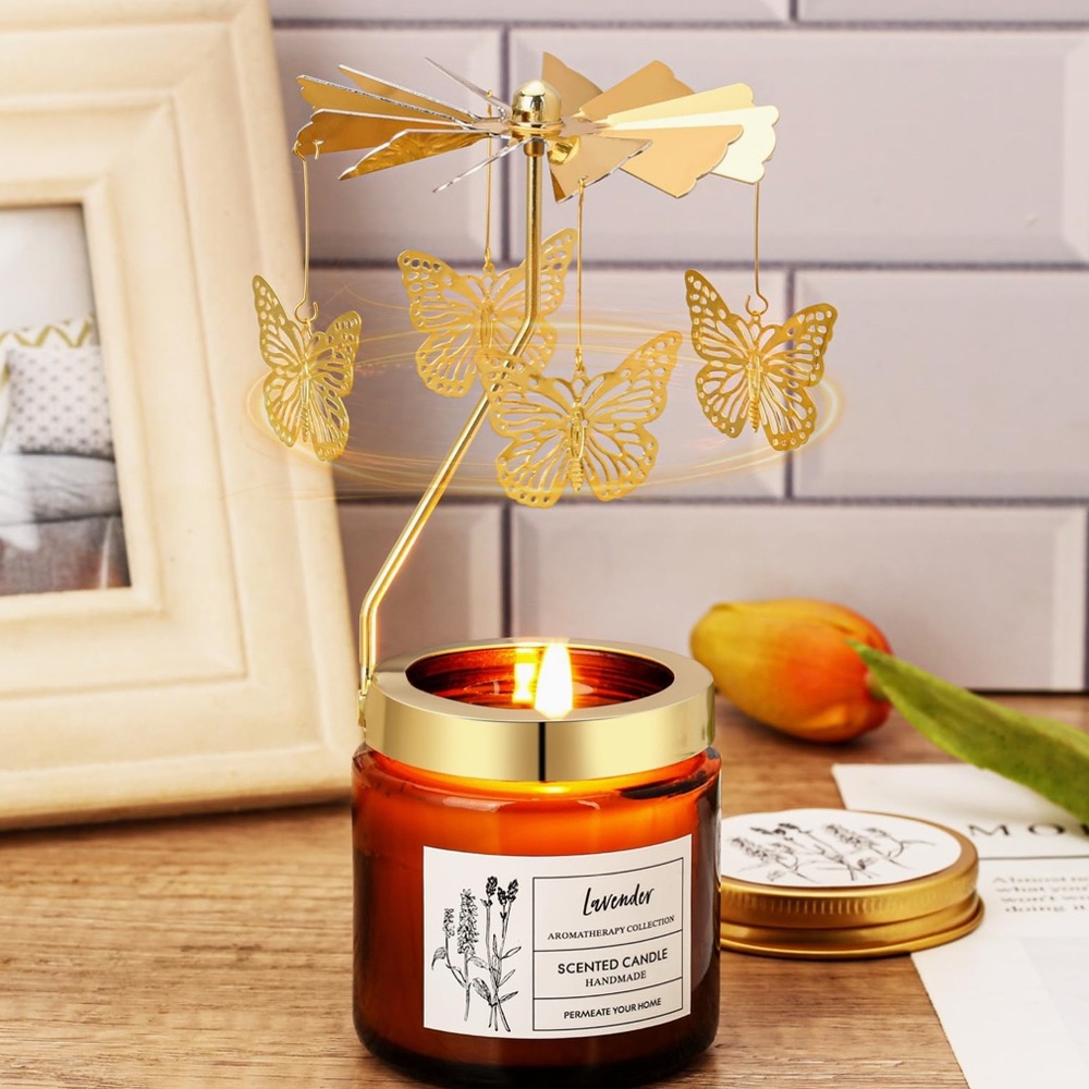 Scented Candle with Rotating Butterflies - Lavender Fragrance -Gift Candle